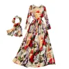 Spring Round Neck Slim Printed Chiffon Holiday A-Line Dress Kvinnor Långärmad Elegant Kläder Koreanska Vestido de Mujer Q789 210527