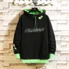 Japan Style Casual O-Neck Autumn Print Hoodie green Sweatshirt Men'S Thick Fleece Hip Hop High Streetwear Clothes 201126