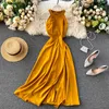 Mode vrouwen zomer elegante halter spleet effen kleur jurk dame mouwloze vestidos de fiesta l495 210527