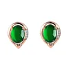 Stud Green Jade Emerald Gemstones Brincos Diamantes Para As Mulheres 14K Rose Gold Cheio Fine Jóias Bijoux Acessórios Elegantes