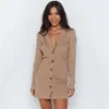 Mode Automne Hiver Vêtements Col En V Bouton Femmes Robes Pull Élégant Couleur Unie Tricoté À Manches Longues Mince Mini Robe robe femmes Taille