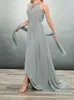 Dark Platinum Druhna Dress z Wrap Szyfonami Wedding Dresses Open Back