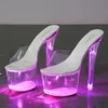 Sandales Super hautes discothèque talons plate-forme transparente pantoufles lumineuses femmes chaussures lumière LED passerelle pôle danse