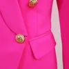 Högkvalitativ designer Classic Blazer Jacket Kvinnors Slim Double Breasted Metal Lion Knappar Sjal Krage Rosa 211006