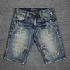 Estilo de rua americano moda homens jeans de alta qualidade retro azul rasgado denim shorts verão designer vintage curto 50nr