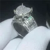 Vintage Heart Shape Promise Ring Simulerad Diamond CZ 925 Sterling Silver Engagement Bröllop Band Ringar för Kvinnor Män Smycken