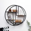 Retro Round Wooden Metal Wall Hanging Shelf Office Sundries Art Storage Rack Home Decorative Craft Holder Racks Y2004296103502