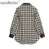 Plaid Shirt Top And Blouses Long Sleeve Oversized Cotton Ladies Casual Blusas One Pocket Loose Female Checked 210604