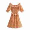 Słodkie kobiety Kwiatowy Midi Dress Summer Beach Moda Damska Cute Peter Pan Collar Boho Koronki Dresses Casual Girls Chic 210527