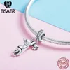 BISAER 925 Ayar Gümüş Moda Kedi Pussy Footprints Charms Boncuk Fit Bilezikler DIY Takı Yapımı Gümüş 925 Takı ECC930 Q0531