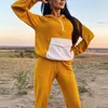 Casual Women Fleece Hoodie Two Piece Sets Fashion Sportwear Tracksuits Zipper Långärmad Pocket Top och High Waist Byxor Suits