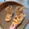 Sandálias Meninas Sapatos Romanos 2022 Verão Crianças Bebê Moda Menina Princesa Alta Tubo Aberto Tee Tamanho 22-31