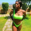 Colysmo beach neon bikini set sexig en axel badkläder kvinnor hög midja bikinis mujer push up vadderad baddräkt Biquini 210527