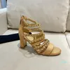 2022-Spring و Summer Fashion Sandals و Slippers Midde-Heel Cheel Chain Decoration Drage-Thored Drage Drage Elegant Elegant