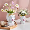 Scandinavische stijl witte hars vaas schattig meisje bellenblazen decoratieve hoofd carving vaas moderne woondecoratie pennenhouder305V