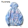 Męskie Kurtki Lato Kurtka Anorak Mężczyźni Tie Dye Drukuj Lekkie Wędrówki Z Kapturem Pullover Mens Mountain Smock Wiatrówka