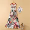 ファッション夏のボヘミアンスタイルロングルーウェンドレス女性エレガントなVネックドット花のプリントマキシパーティーローブフェムメホリデーvestidos 210601