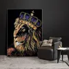 Pintura em tela de leão grafite, arte de parede, imagens para sala de estar, posteres e impressões de animais, decoração moderna colorida para casa, sem moldura334a