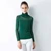 Koreanska höstkvinnor Tshirts Kvinna Turtleneck Basic Shirt Toppar Solid Långärmad Top Plus Size Mesh 210531