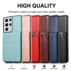 Socktäta telefonfodral för Samsung Galaxy S22 S21 S20 Note20 Ultra Note10 Plus Pure Color Pu Leather Kickstand Cover Case med öppningskorthållaren upp och ner