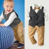 2021 suit formal wear child gentleman vest shirt trousers British style host banquet dress toddler baby boy 0-6 y 210309