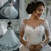 Vestidos de Noiva 2022 Elegancka A-Line Suknia Suknia Ślubna Suknia Z Długim Rękawem Sukienki Tulle Aplikacje Zroszony Księżniczka Koronki Ślubne Bridal Suknie Ślubne Troubjurk Crew Neck