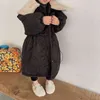 Korean Style Winter Baby Girls Cotton-padded Thicken Long Coat Children Overcoat Solid Color Kids Warm Princess Outerwear 211203