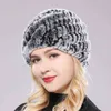 Vinter Luxury Women Natural Real Rex Kanin Fur Hat Snow Cap s För Varm Tjej Sticka Skullies Mössor 211119