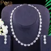 Pera Designer Shiny Zirkonia Silber Farbe Runde CZ Choker Halskette Ohrringe für Frauen Verlobung Party Schmuck Sets J386 H1022