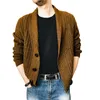 Ebaihui Mäns Solid Jacquard Cardigan V Hals Striped Oversize Man Sweater Tjock Casual Loose Winter Men Stickade Toppar