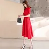 Robe d'été femmes rouge noir M-5XL grande taille mode coréenne tempérament ceinture poches chemise en mousseline de soie feminina LR833 210531