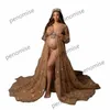 2022 Goldenes Abendkleid für schwangere Frauen, Umstandskleid mit Pailletten, langen Ärmeln, für Fotoshooting oder Babyparty, luxuriöse Plus-Size-Kleider