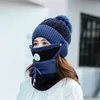 Nieuwe winddichte muts hoed vrouwen warme gebreide hoeden sjaal sets vrouwelijke winter gevoerde masker nekbeschermer 3 pc set fietsen wollen caps3829248