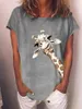Summer Shirt Kobiety Moda Comfy Cute Giraffe Print Z Krótkim Rękawem Okrągły Neck Koszulka Casual Streetwear Oversize Kobiet Top Koszule 210310