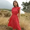 Abito estivo da donna elegante con stampa a pois a cuore Abito da donna con maniche a farfalla con volant Abito da vacanza medio lungo Blu Nero Rosso 210730