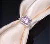Princess 2 Carat Simulation Diamond Rings Female 925 Silver Jewelry Wedding Ring Square White/Yellow/Pink Zircon Gemstone Rings R688