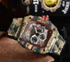 Super Luminous Montre de Luxe Fulll functionele heren Watch Horloge hoogwaardige automatische gravure Skull Skeleton Designer Silicone Strap 318y