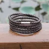 Black retro Wrap Long leather bracelet men bangles fashion sproty Chain link male charm bracelet with 5 laps G1026
