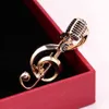 Gold Color Microphone Music Note Brooches Enamel Pin For Women Men Singer Party Concert Accessories Gift Jewelry