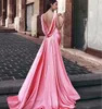 Abiti da sera formali a sirena in raso semplice 2023 Scoop Backless Medio Oriente Abiti da donna per occasioni speciali con involucri Abito da ballo rosa anguria Robe De Soriee sexy