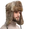 Kalın Sıcak Bombacı Şapka Erkekler Gerçek Tavşan Kürk Earflap Trapper Açık Rus Kap Erkek Artı Boyutu Kış Şapka Kayak Rus Şapka