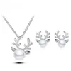 Collana Orecchini Set Simulato Perla CZ Corna Albero Di Natale Dichiarazione Placcata Oro/Argento