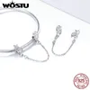 WOSTU Silver Safety Chain 925 Sterling Silver Angel Wings Forme Stopper Chain Charms pour Bracelets Bracelets Bijoux CTC241 Q0531