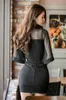 Womengaga Bahar Yaz Üstleri Dantel Örgü Şeffaf Kore Seksi Kısa Flare Sleeve Alt Elbise Elbiseler Siyah WT8V 210603
