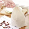 100 pcs/lot sachets de thé en coton réutilisables vides sacs filtrants passoire non blanchie herbe brasser infuseur de feuilles mobiles pour le voyage de bureau à domicile