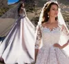 A-lijn Trouwjurken 2022 Half Mouw Prinses Bride Jurk Romantische Scoop 3D Kralen Bloemen Vintage Bruidsjurk Robe de Mariage Nieuw