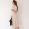 Solid Elegant Dres Casual Single Breasted Midi Party Split Summer Office Dame Sjant Slim Design Korean 210604