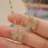 Pendant Necklaces Stainless Steel Butterfly Crystal Necklace Women Fashion Jewelry Simple Choker Collares Temperament Pendants