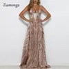 Ziamonga Summer Nightclub Mesh See door lange jurk Dames Sexy Club Sequin Tail Dress Prom verjaardag Celebrity Feestjurken