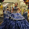 abiti blu navy puffy quinceanera